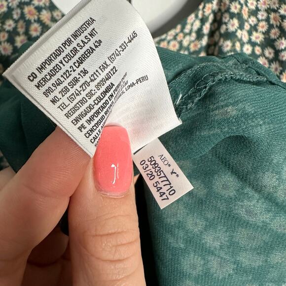 American Eagle Women’s Green Square Neck Daisy Mini Scoop Back 3/4 Sleeve Dress - Picture 9 of 10